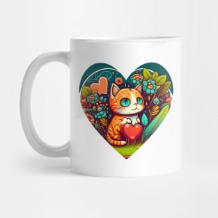 Bright Eyed Orange Cat With Big Heart In The Garden - Funny Cats Mug